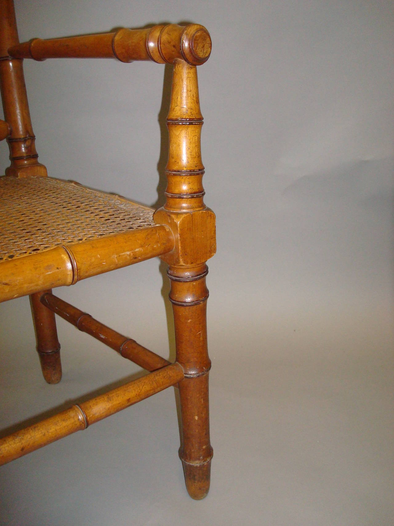 Stylish 19th Century Cherrywood Faux Bamboo Settee or Hall Seat For Sale 5