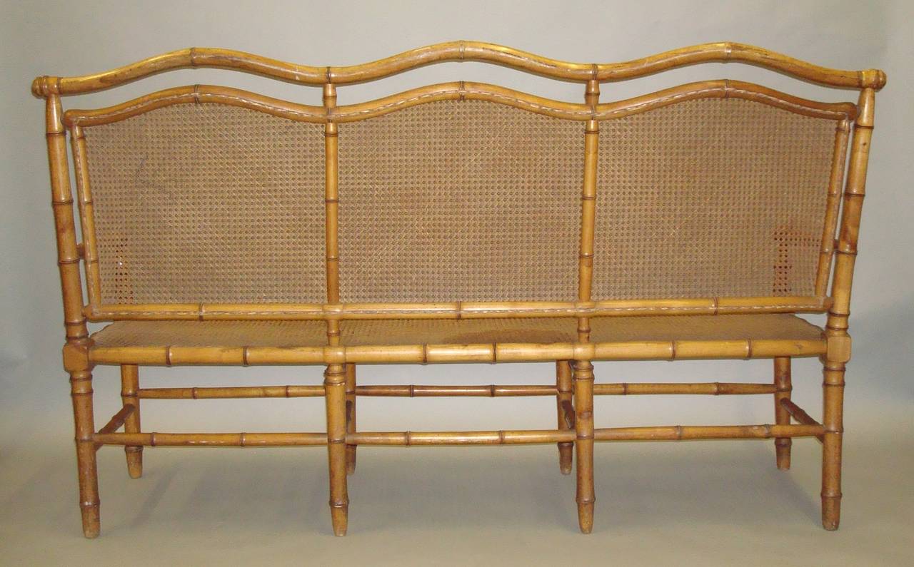 French Stylish 19th Century Cherrywood Faux Bamboo Settee or Hall Seat For Sale