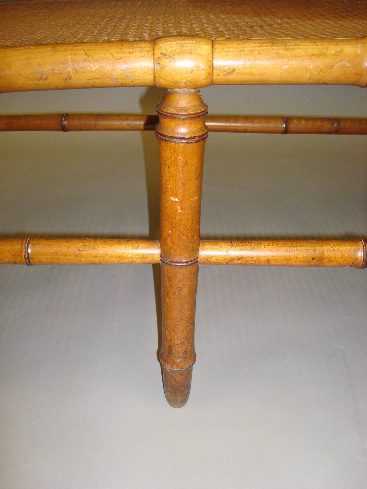 Stylish 19th Century Cherrywood Faux Bamboo Settee or Hall Seat For Sale 2