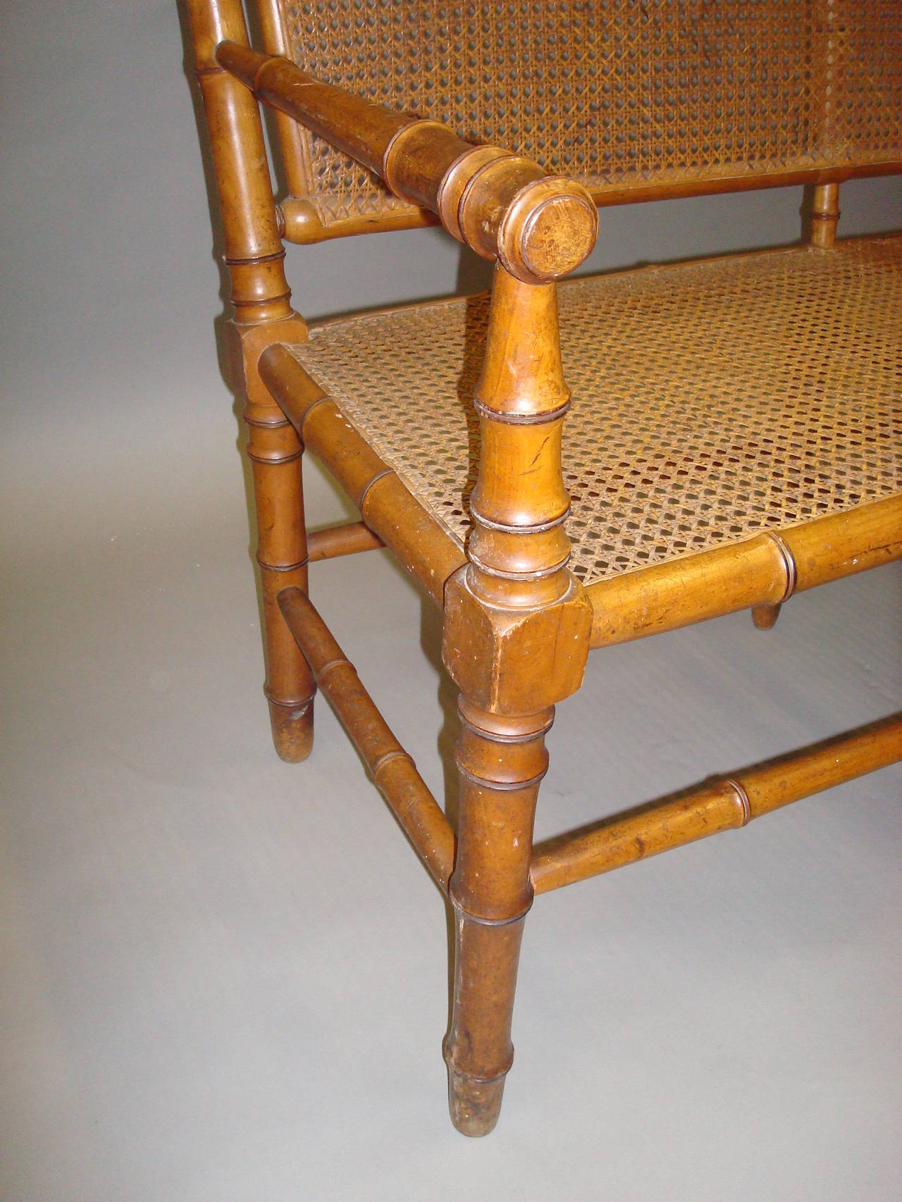 Stylish 19th Century Cherrywood Faux Bamboo Settee or Hall Seat For Sale 3