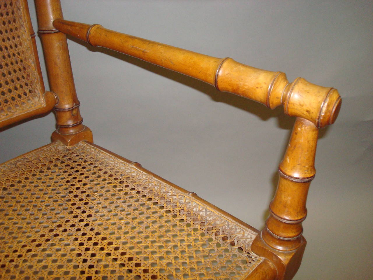 Stylish 19th Century Cherrywood Faux Bamboo Settee or Hall Seat For Sale 4