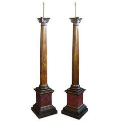 A Very Decorative Pair of 19th Century Painted Columns / Lamps
