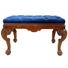 Antique A Good Quality C19th Carved Walnut Stool in George II Style
