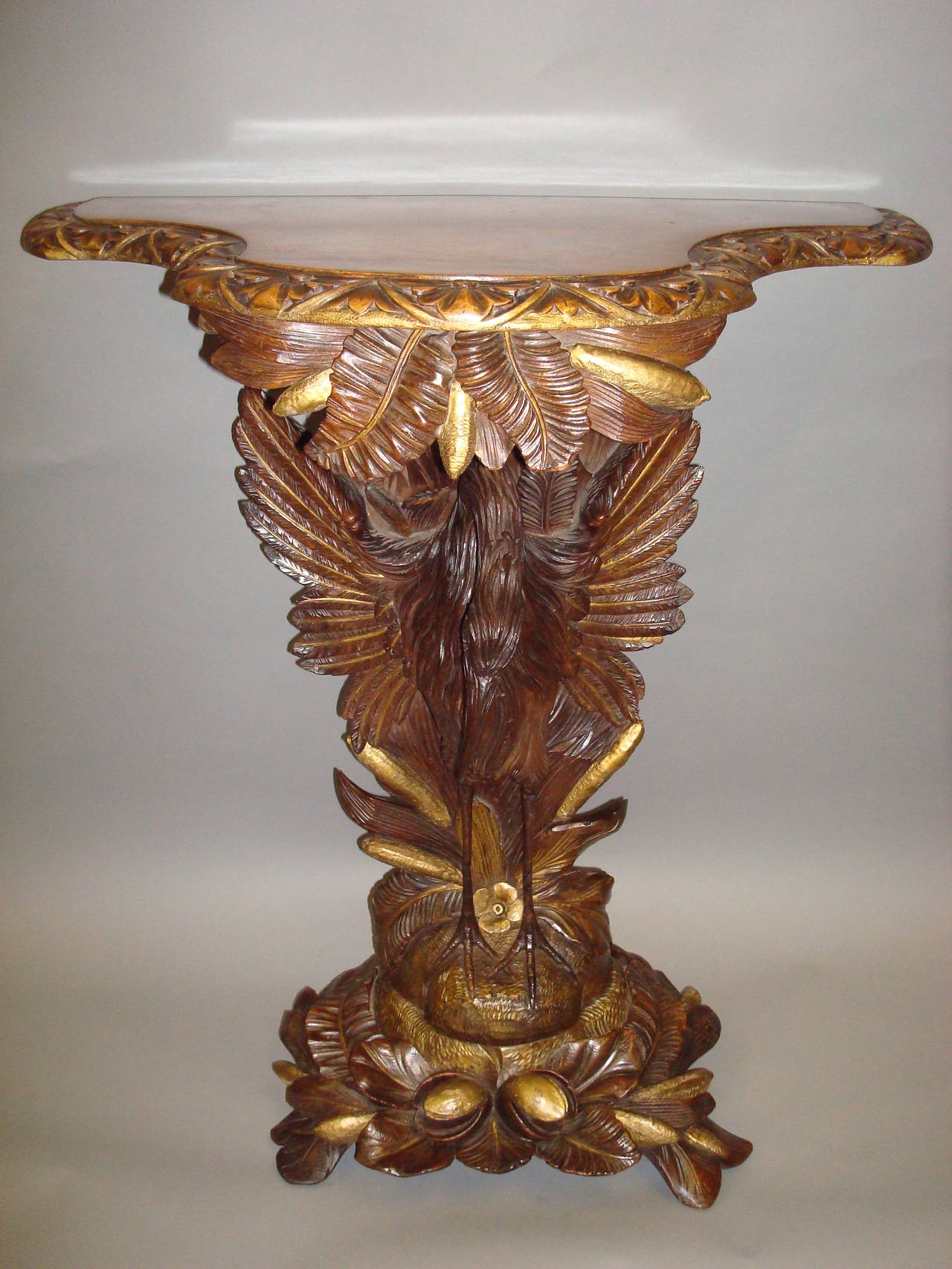 Mid-19th Century Good 19th Century Carved Walnut and Gilt Heron Console Table