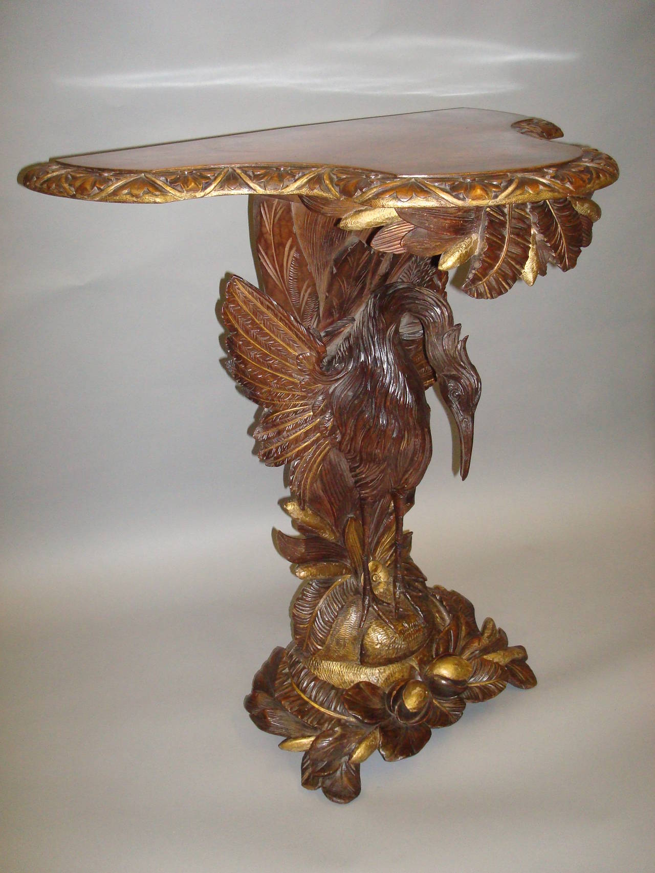 Good 19th Century Carved Walnut and Gilt Heron Console Table 3
