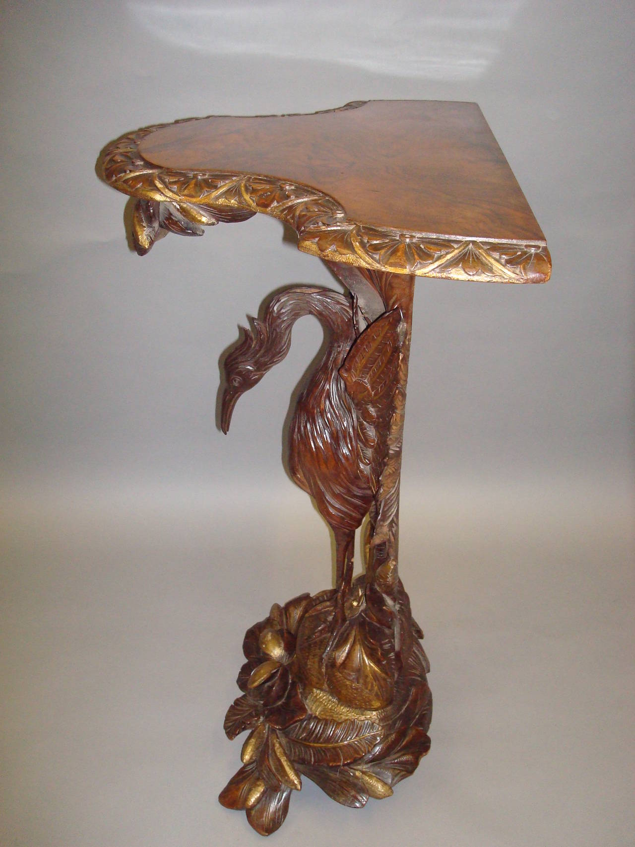 Good 19th Century Carved Walnut and Gilt Heron Console Table 4
