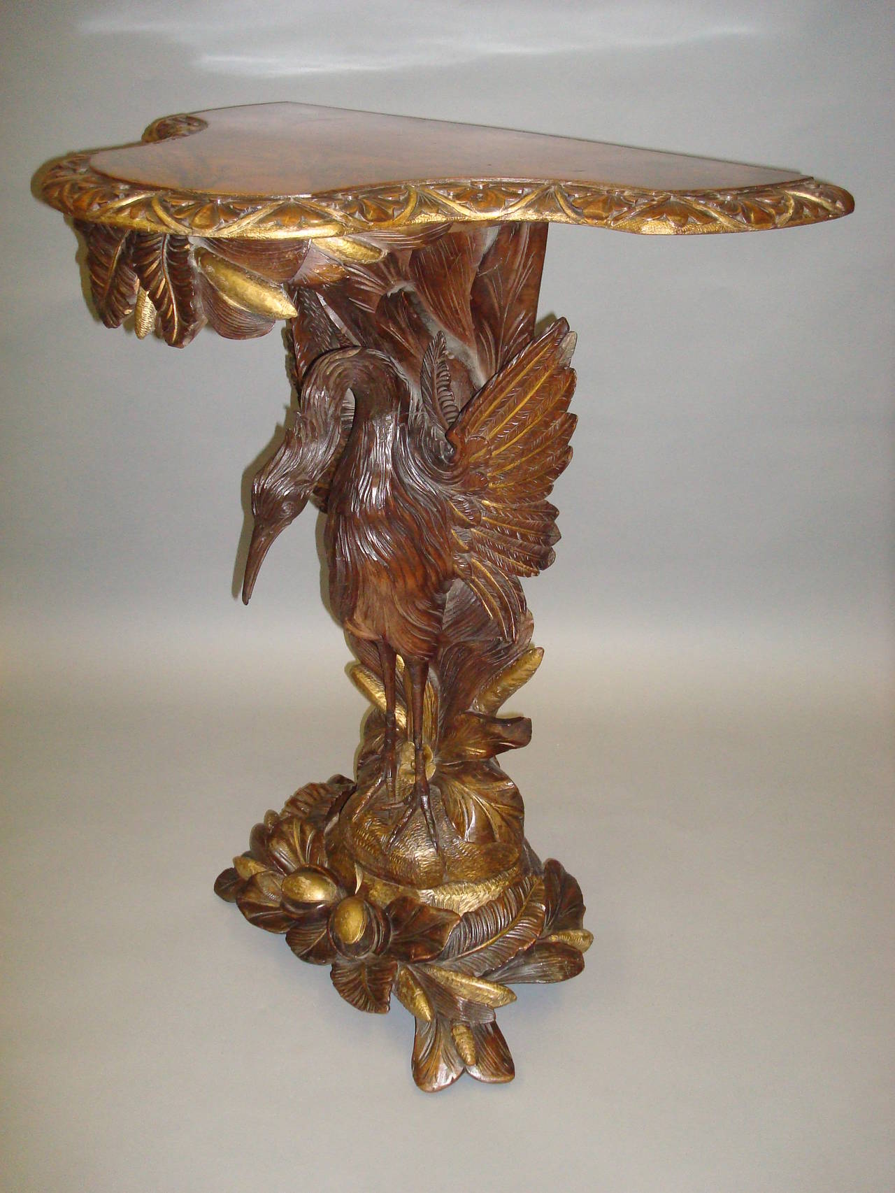 Good 19th Century Carved Walnut and Gilt Heron Console Table 5
