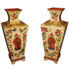 Early 20th century Decorative Pair of Large Painted Pine Vases