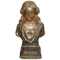 An Interesting Late C17th Italian Carved Giltwood and Polychrome Bust An Interesting Late C17th Italian Carved Giltwood and Polychrome Bust