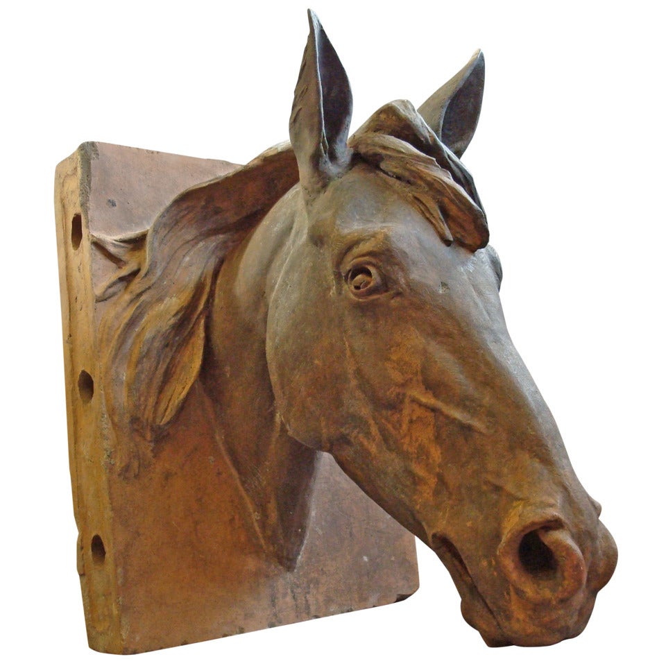 An Impressive C19th Terracotta Life Size Horses Head For Sale