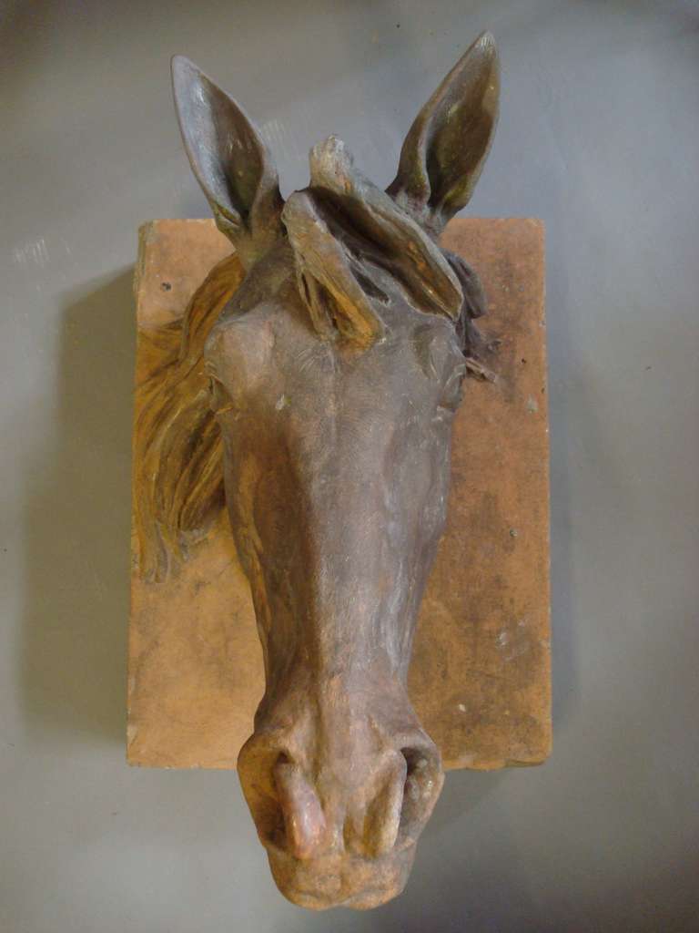 An Impressive C19th Terracotta Life Size Horses Head In Good Condition For Sale In Moreton-in-Marsh, Gloucestershire