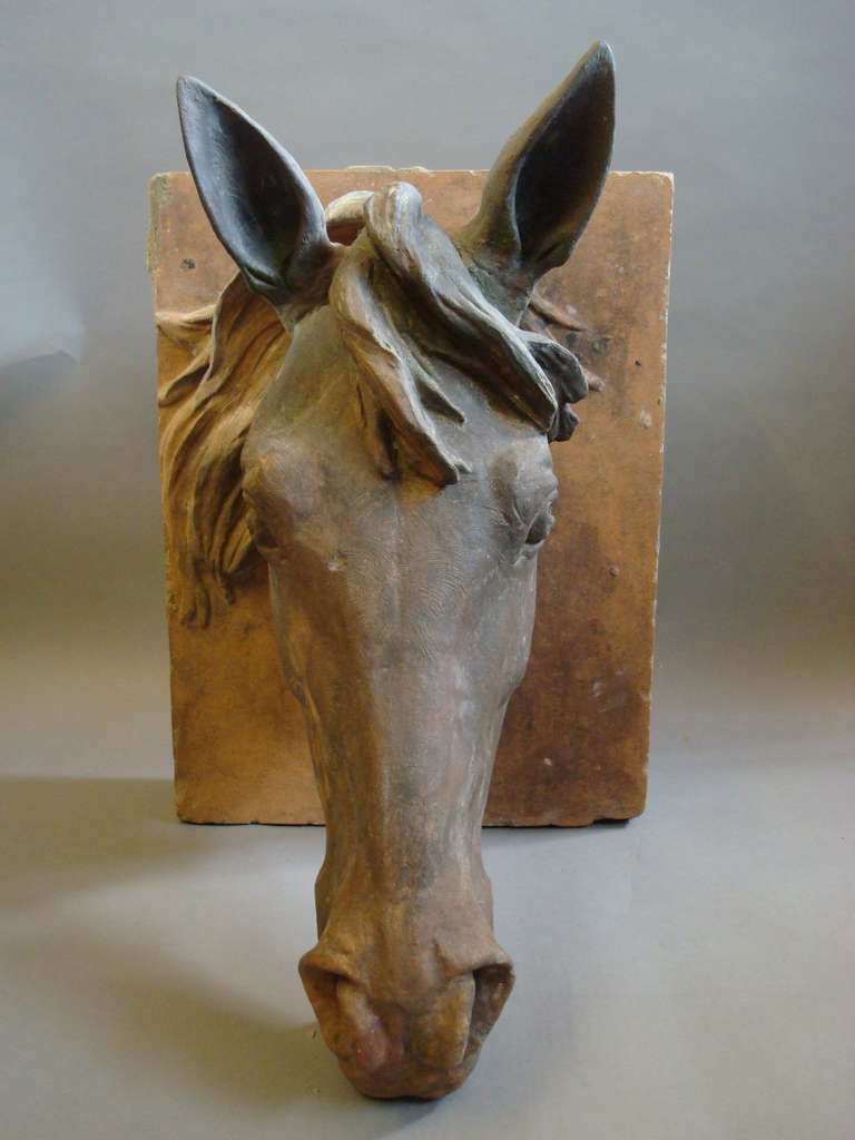 An Impressive C19th Terracotta Life Size Horses Head For Sale 1