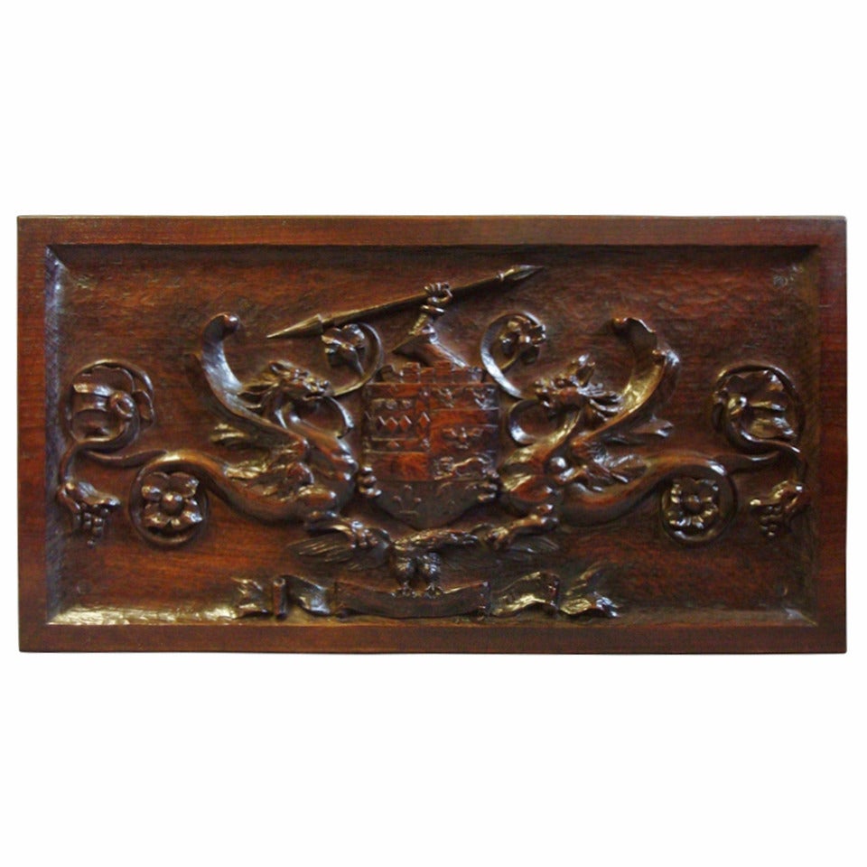 Late 19th Century Carved Walnut Armorial Panel For Sale