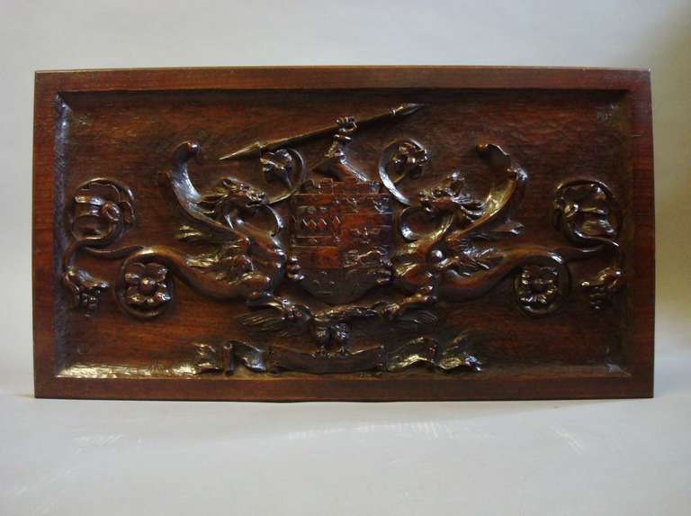 Late 19th Century Carved Walnut Armorial Panel