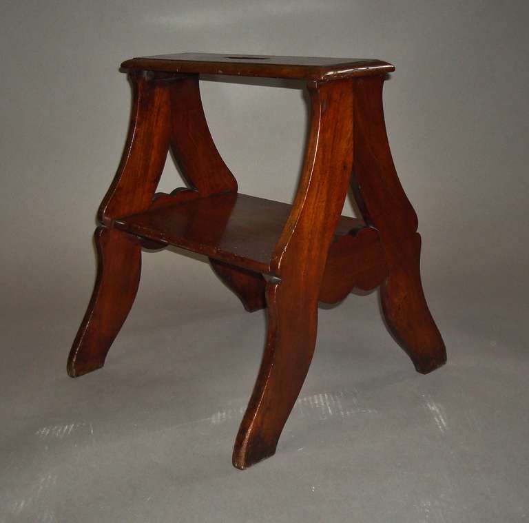 An Elegant Regency Set of Mahogany Library Steps of Small Proportions