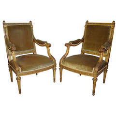 Impressive 19th Century Pair of Carved Giltwood Fauteuils or Open Armchairs