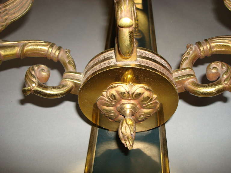 Exceptional Empire Style Set of Four Large Gilt Brass Wall Sconces / Lights 1