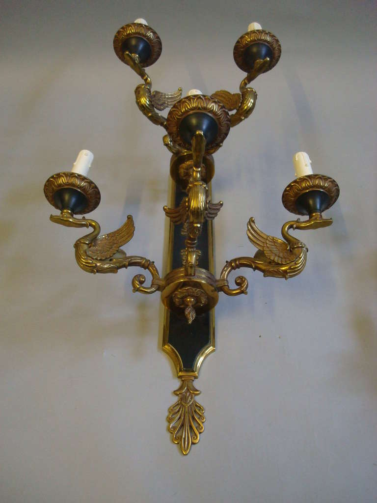 Exceptional Empire Style Set of Four Large Gilt Brass Wall Sconces / Lights 3