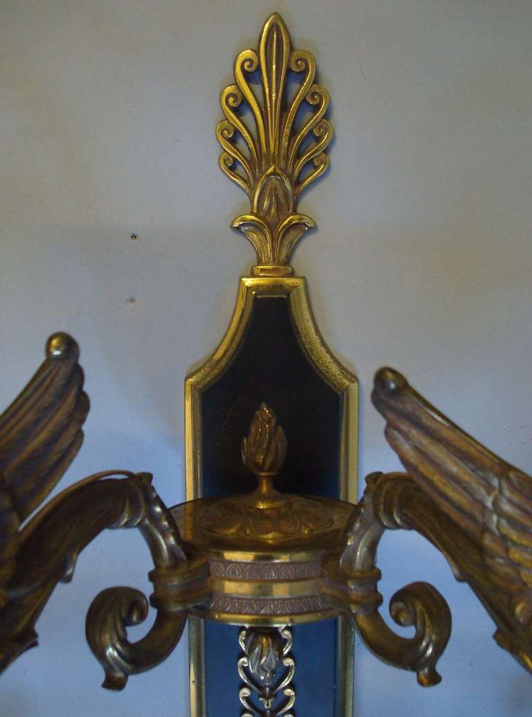 Exceptional Empire Style Set of Four Large Gilt Brass Wall Sconces / Lights 4
