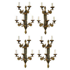 Exceptional Empire Style Set of Four Large Gilt Brass Wall Sconces / Lights