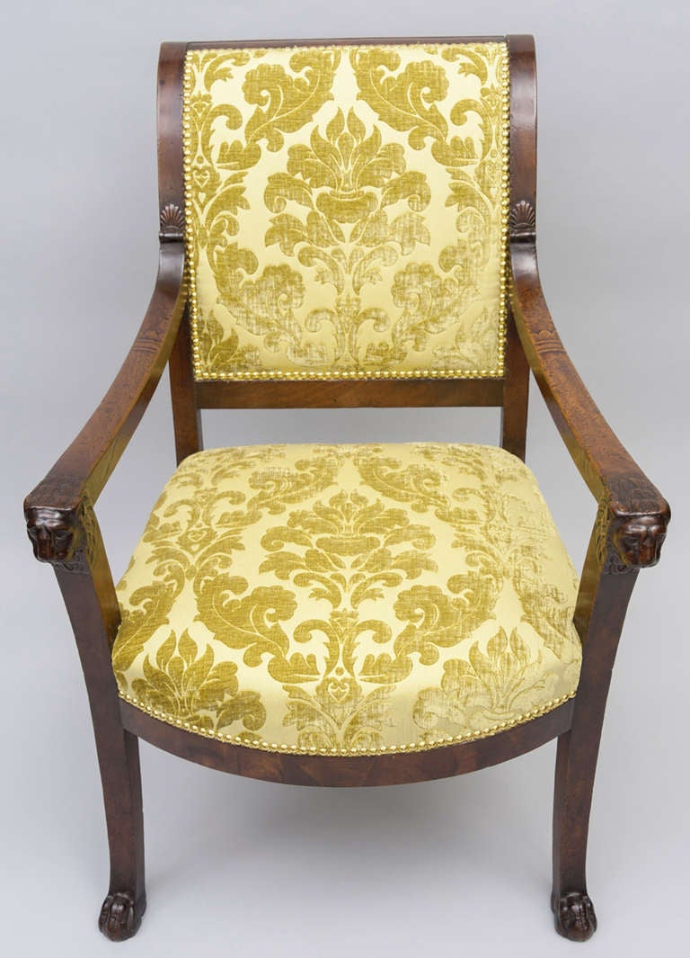 Early C19th near pair of mahogany Directoire fauteuils For Sale 1