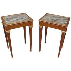 Stylish 19th Century Pair of Mahogany with Marble-Top End Tables