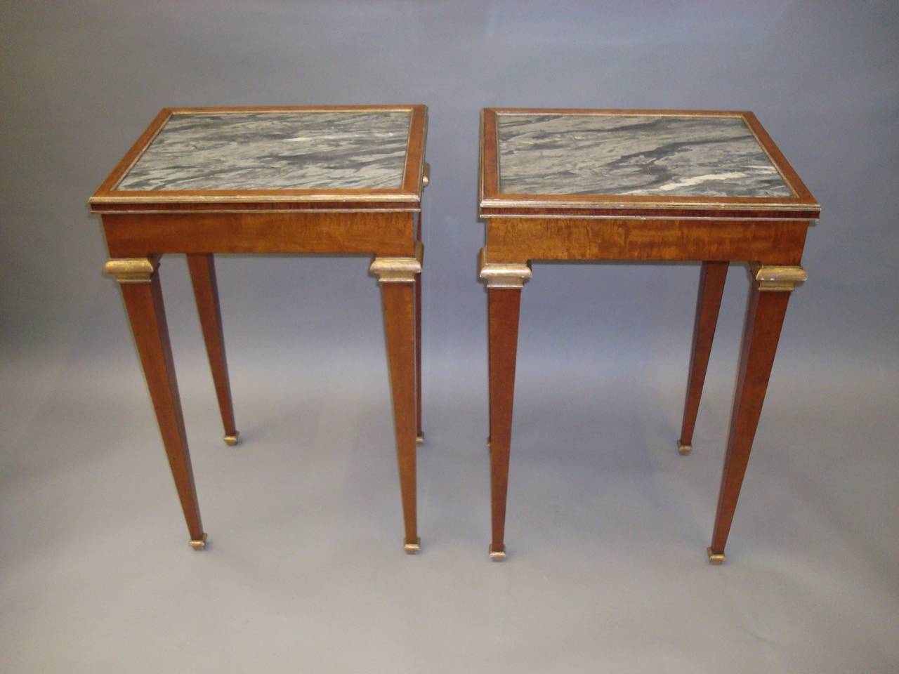 Stylish 19th Century Pair of Mahogany with Marble-Top End Tables 1