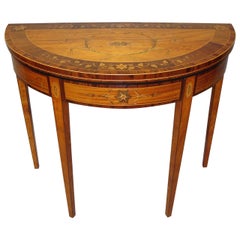 Fine George III Satinwood and Marquetry Demilune Card Table