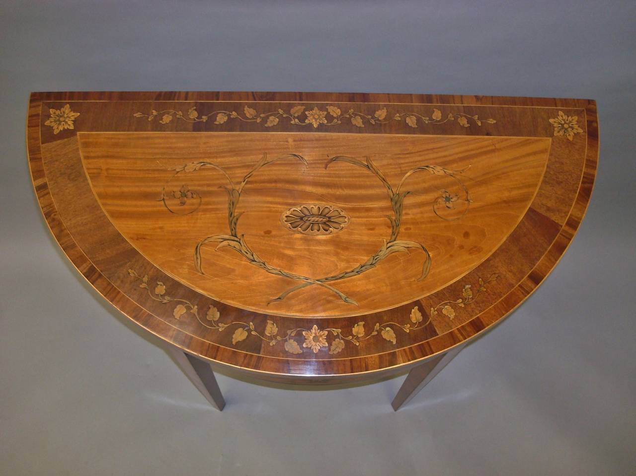 Fine George III Satinwood and Marquetry Demilune Card Table