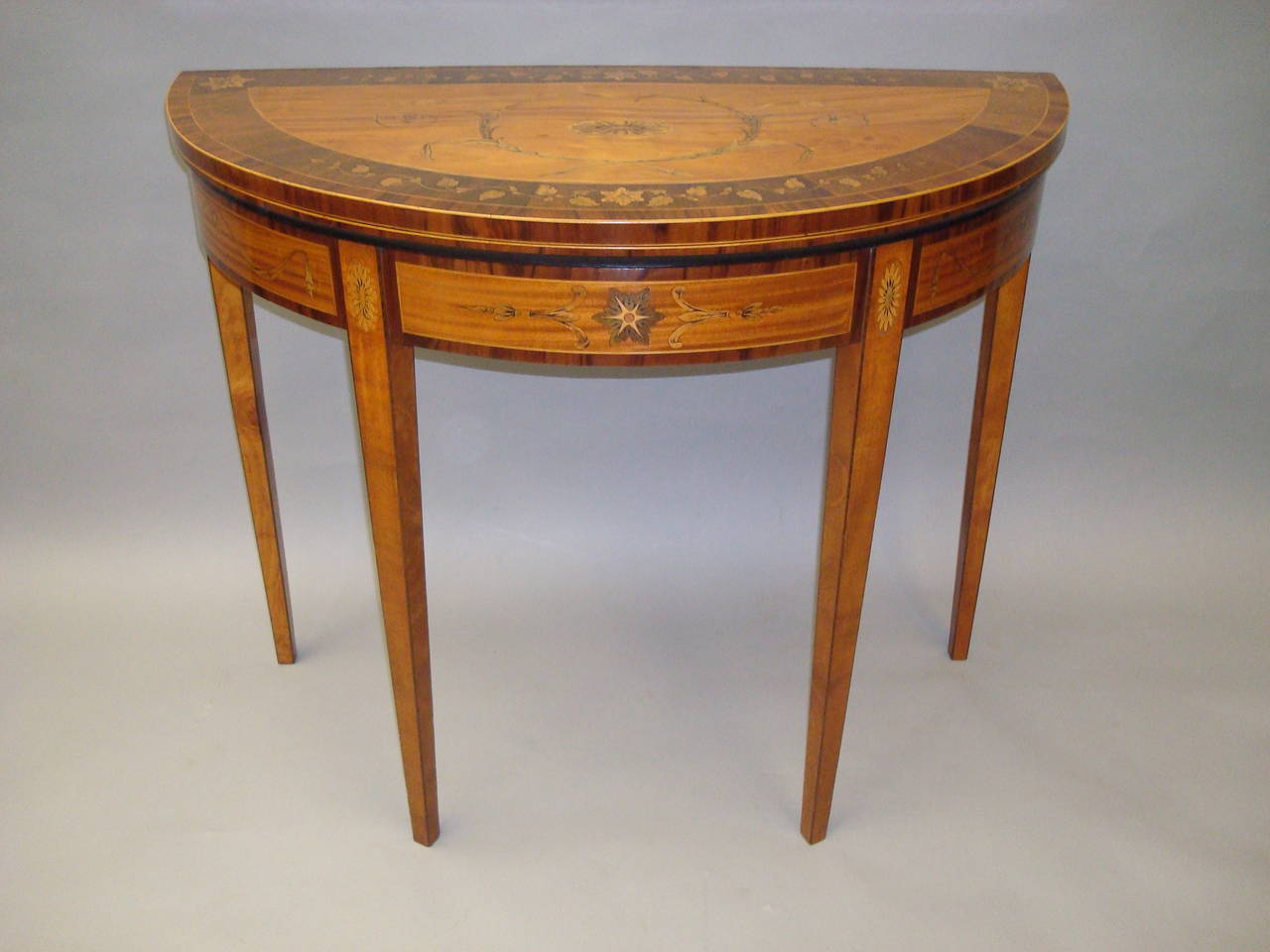 Sheraton Fine George III Satinwood and Marquetry Demilune Card Table For Sale