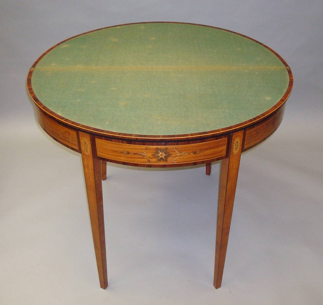 Fine George III Satinwood and Marquetry Demilune Card Table For Sale 2
