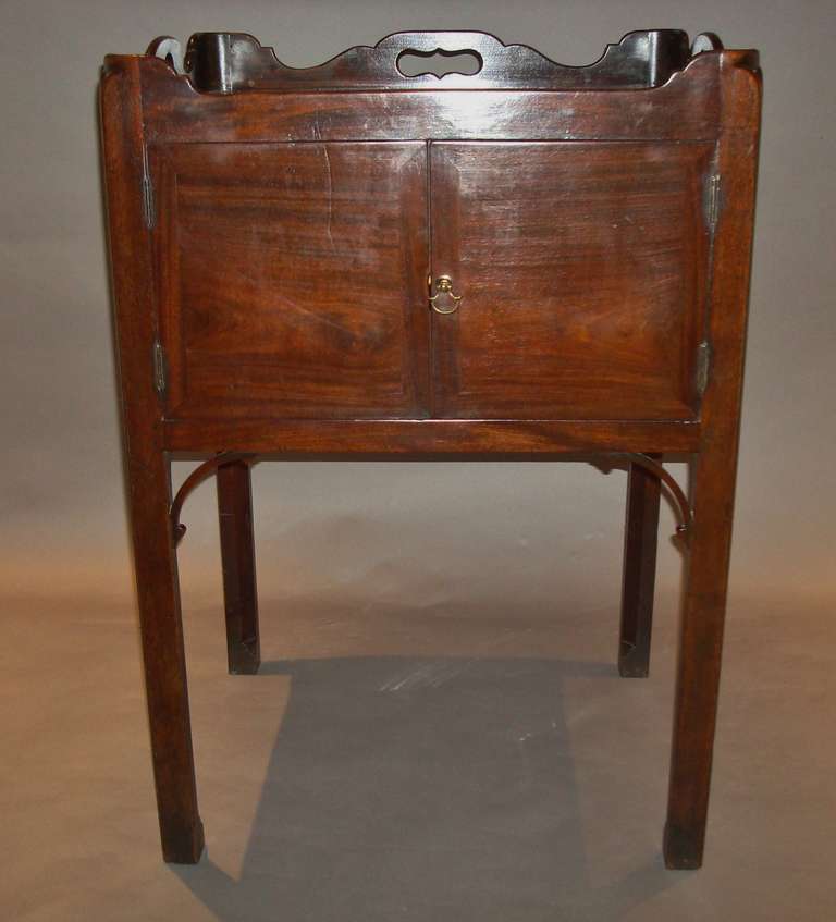 An Excellent George III Mahogany 'Chippendale' Tray Top Bedside Cabinet