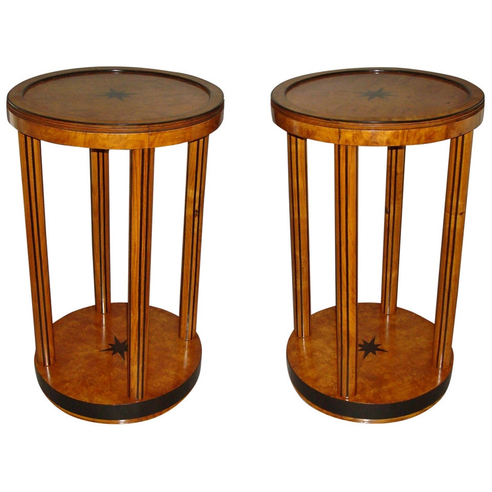 Smart Pair of Burr Elm and Ebony Occasional Tables For Sale