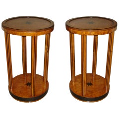 Smart Pair of Burr Elm and Ebony Occasional Tables