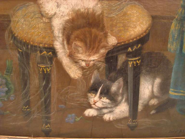 Amusing Oil Painting of Three Mischievious Cats In Good Condition For Sale In Moreton-in-Marsh, Gloucestershire