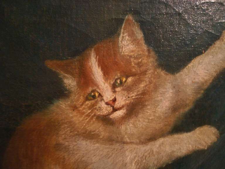 Amusing Oil Painting of Three Mischievious Cats For Sale 2