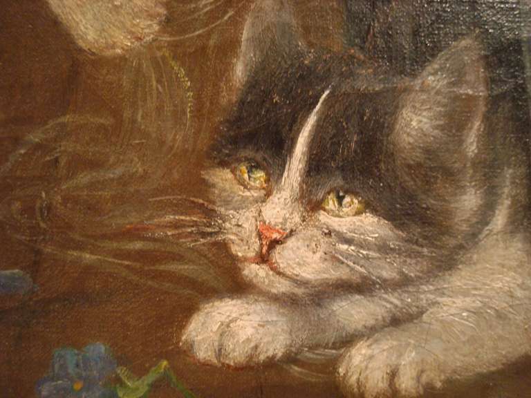 Amusing Oil Painting of Three Mischievious Cats For Sale 3
