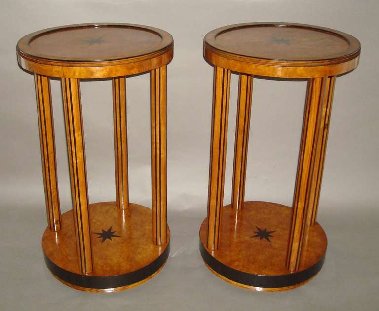 Smart Pair of Burr Elm and Ebony Occasional Tables For Sale 2