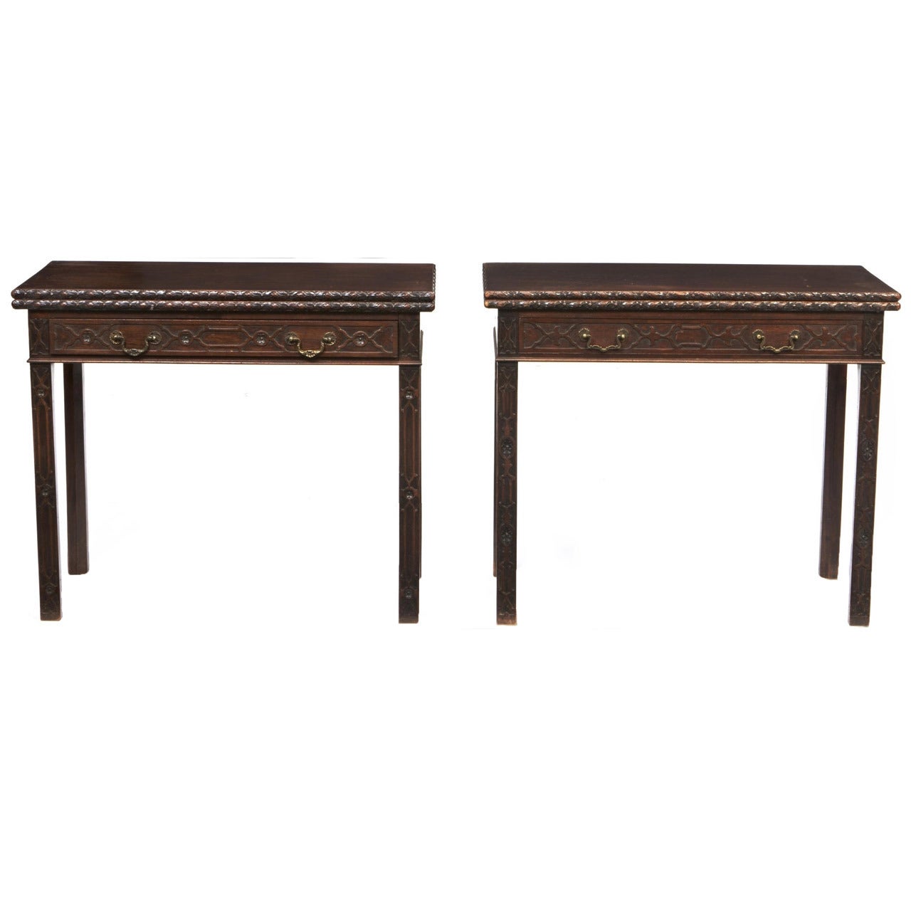 Near Pair of 19th Century Chippendale Style Mahogany Tea Tables