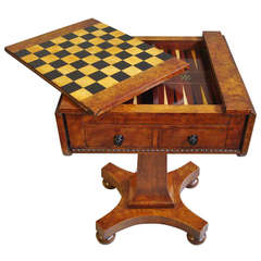 Antique Excellent Late Regency Burr Elm Games Table