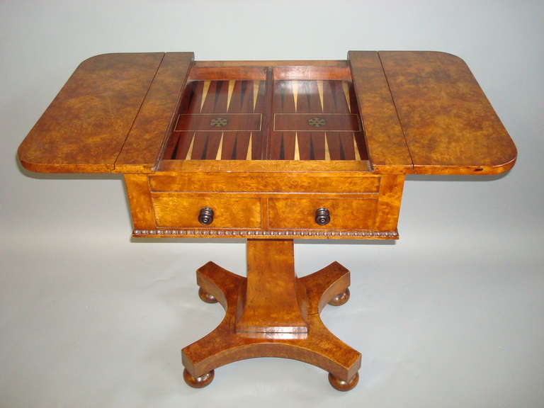 19th Century Excellent Late Regency Burr Elm Games Table