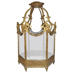 Antique Gilt Brass Hexagonal Hanging Lantern