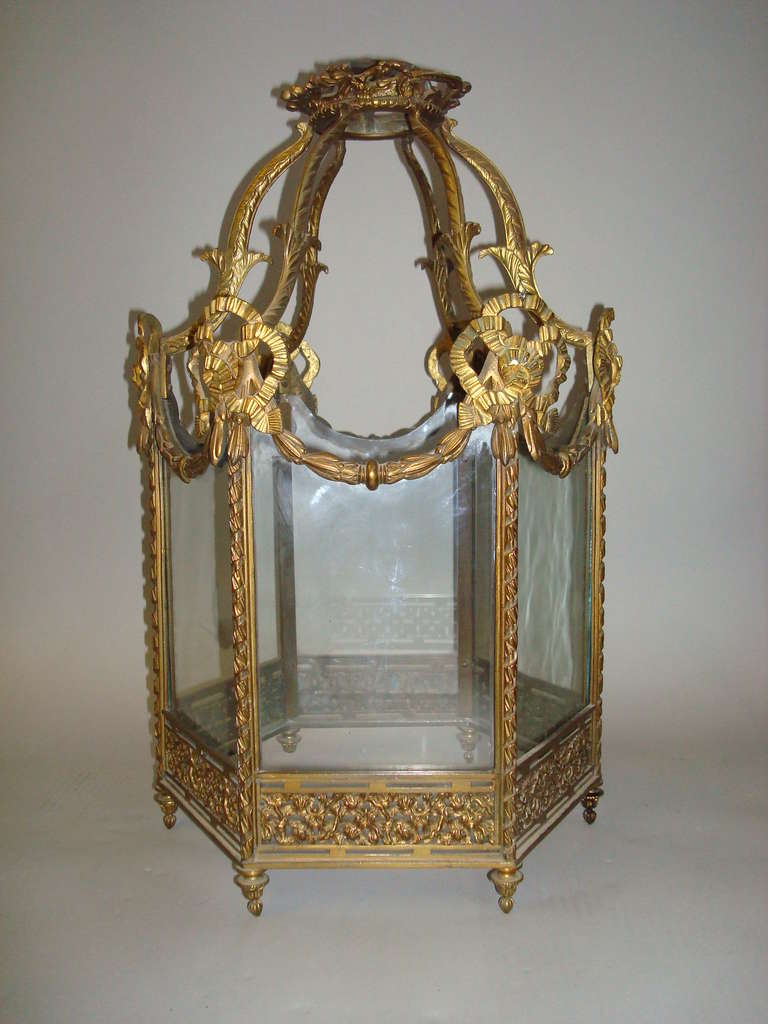 Gilt Brass Hexagonal Hanging Lantern