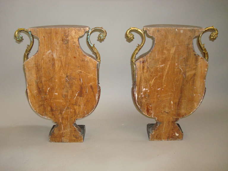 19th Century Unusual Pair of Faux Pophyry Flat Back Urns For Sale