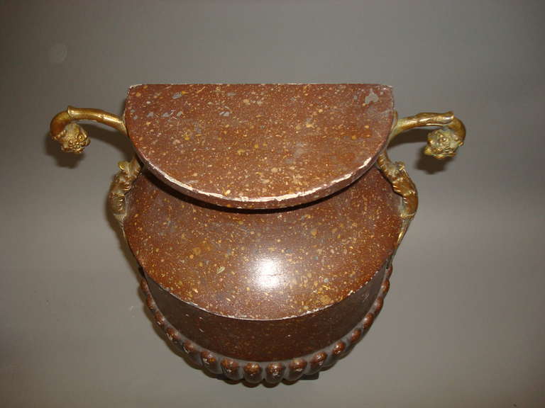 Unusual Pair of Faux Pophyry Flat Back Urns For Sale 1