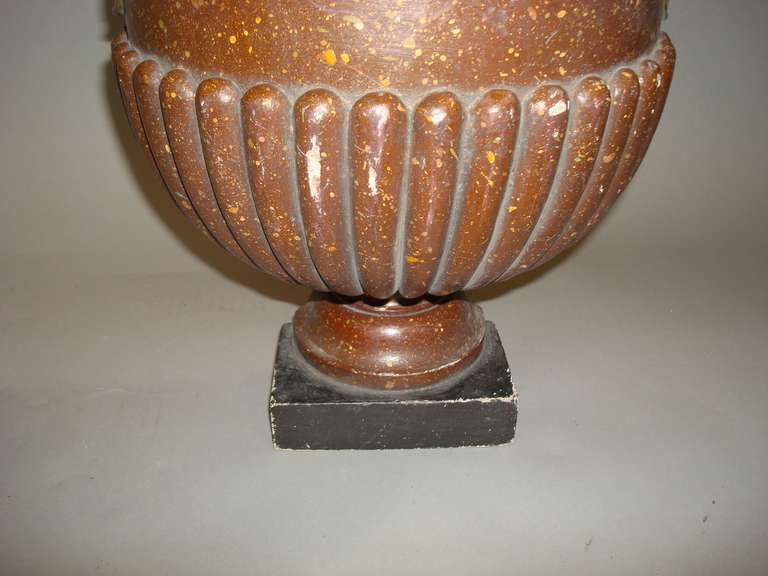 Unusual Pair of Faux Pophyry Flat Back Urns For Sale 3