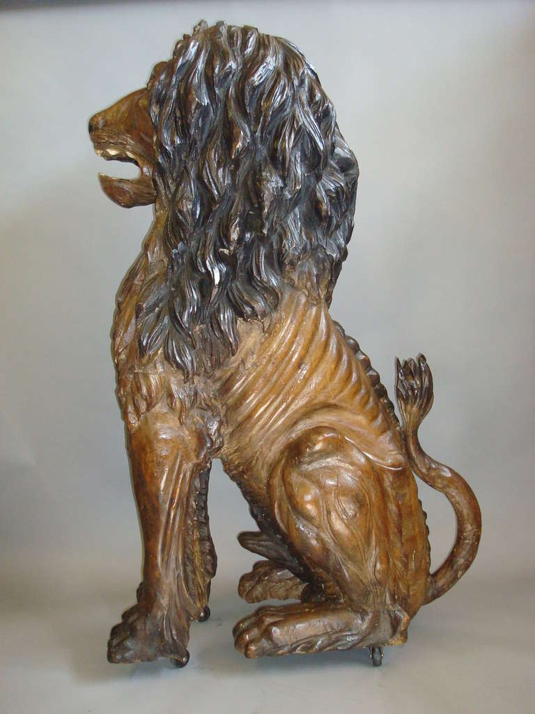 Spectacular Life-Size Carved Lion For Sale 1