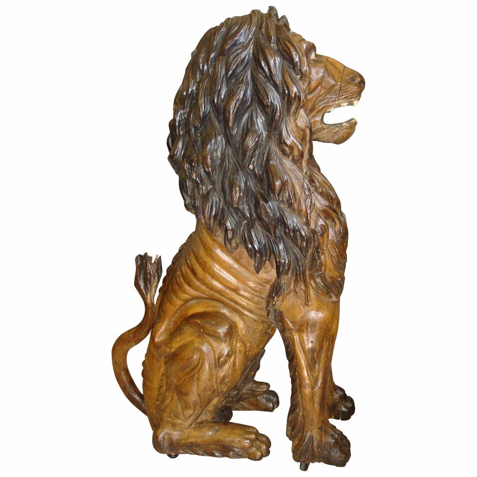 Spectacular Life-Size Carved Lion For Sale
