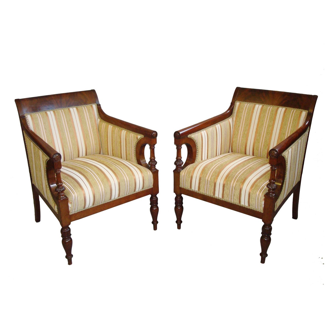 Elegant 19th Century Pair of French Mahogany Armchairs