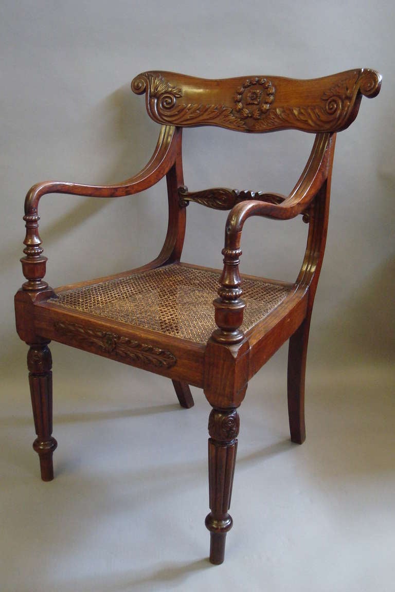 19th Century Colonial Padouk Elbow Chair